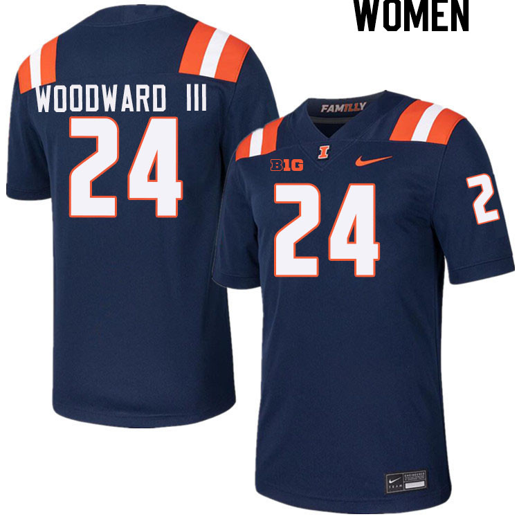 Women #24 Vernon Woodward III Illinois Fighting Illini College Football Jerseys Stitched-Navy